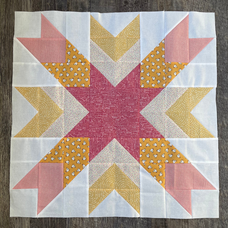 Barn Star quilt block made with Sweetwater fabrics