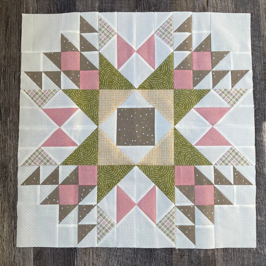 Barn Star quilt block made with Sweetwater fabrics